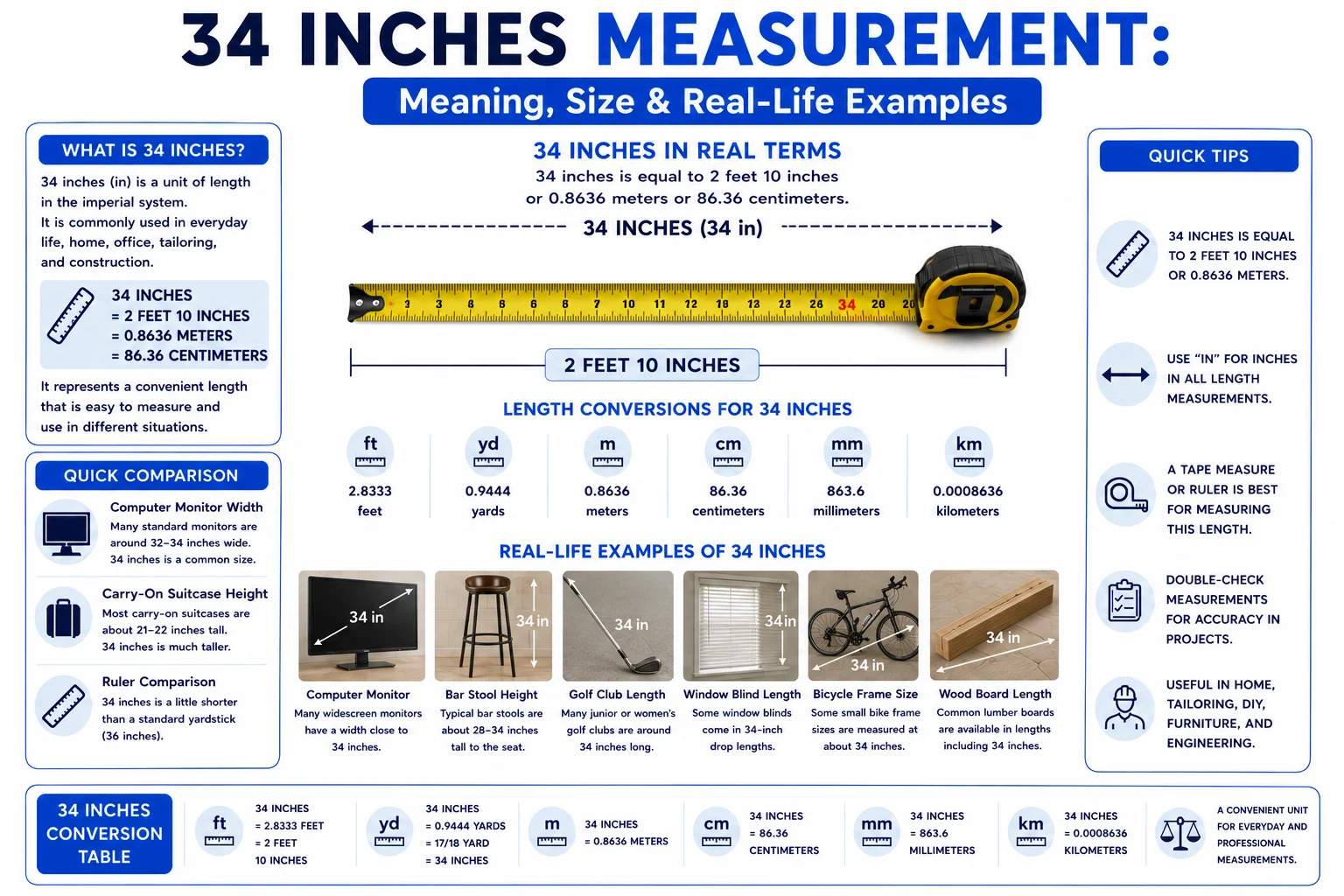 34 inches measurement