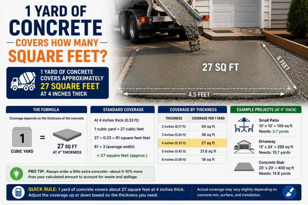 1 yard of concrete covers how many square feet