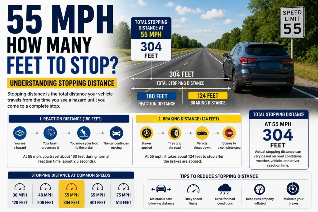 55 mph how many feet to stop