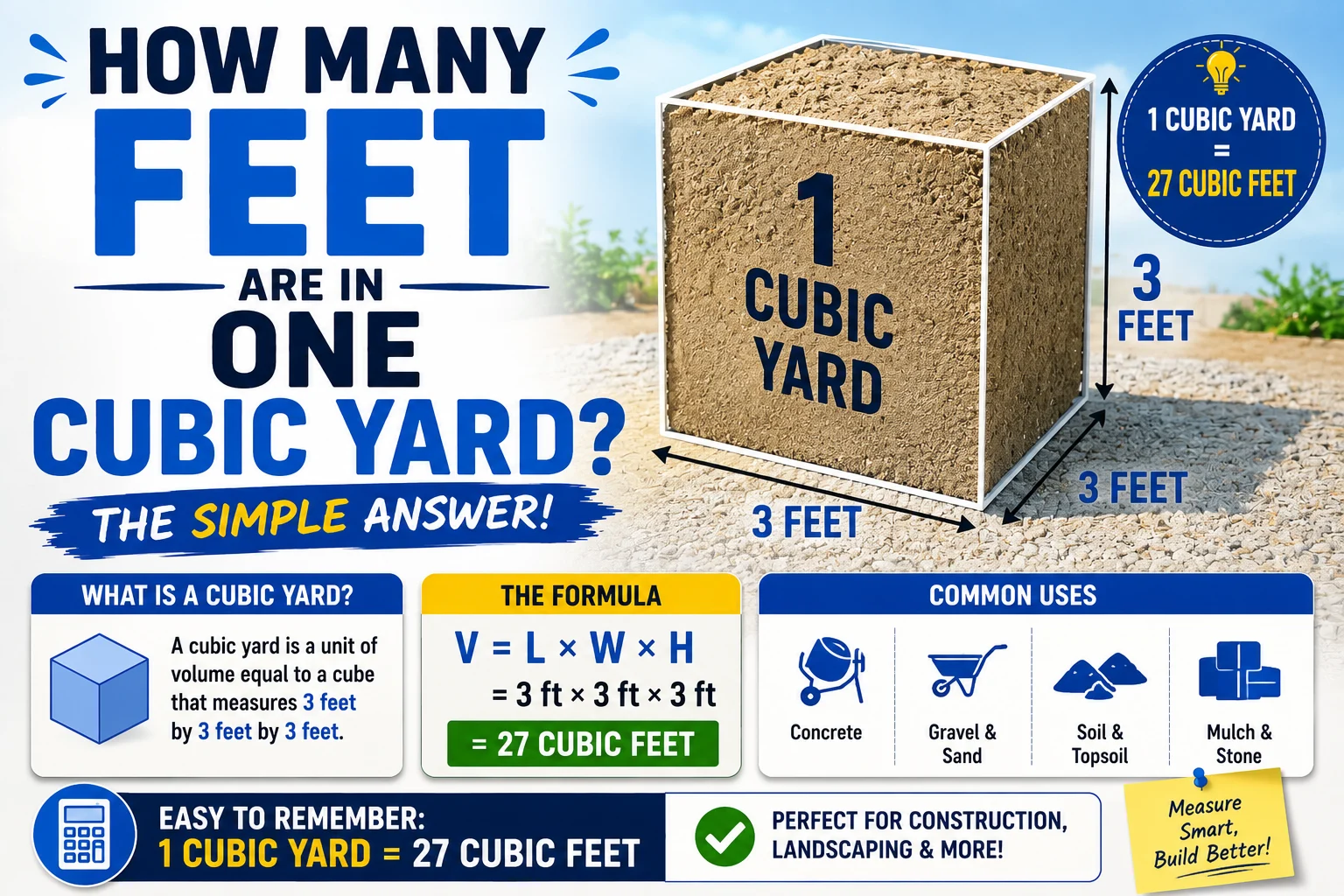 how many feet are in one cubic yard
