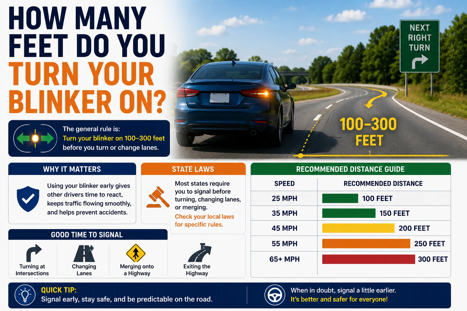how many feet do you turn your blinker on