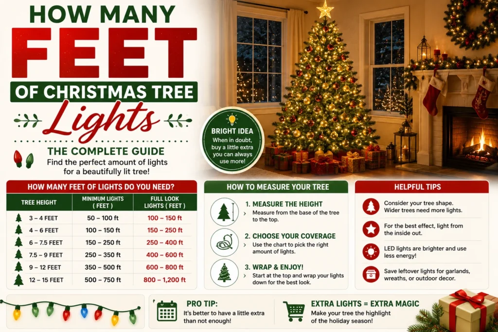 how many feet for christmas tree lights