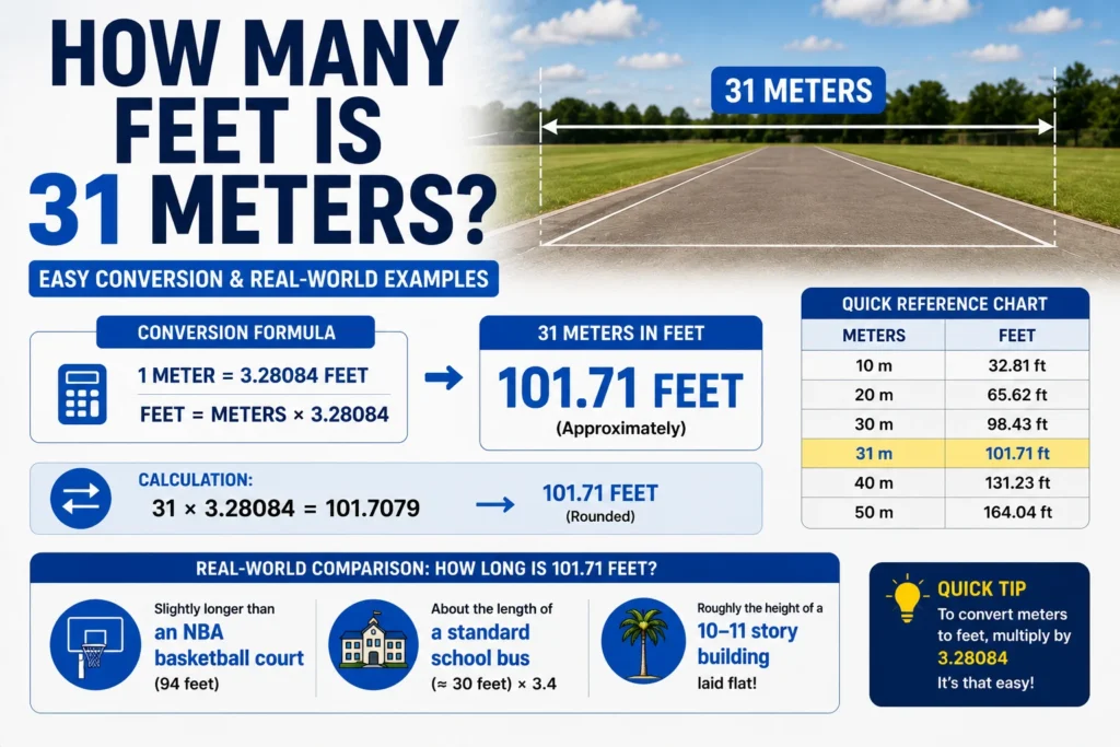 how many feet is 31 meters