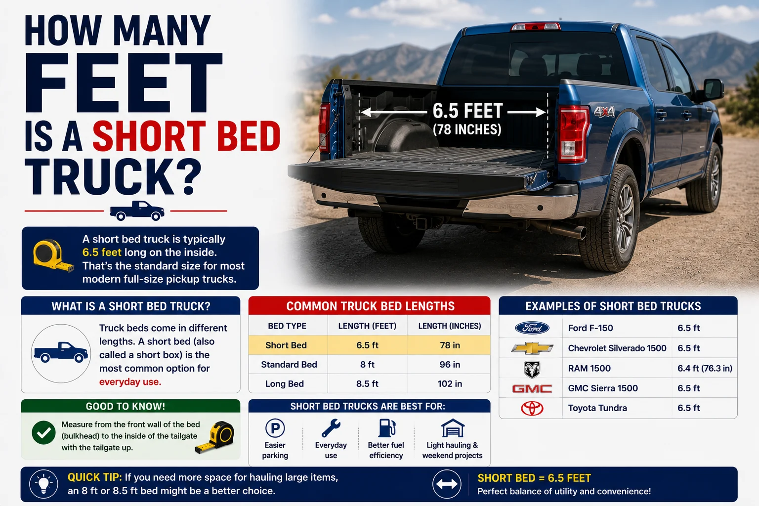 how many feet is a short bed truck