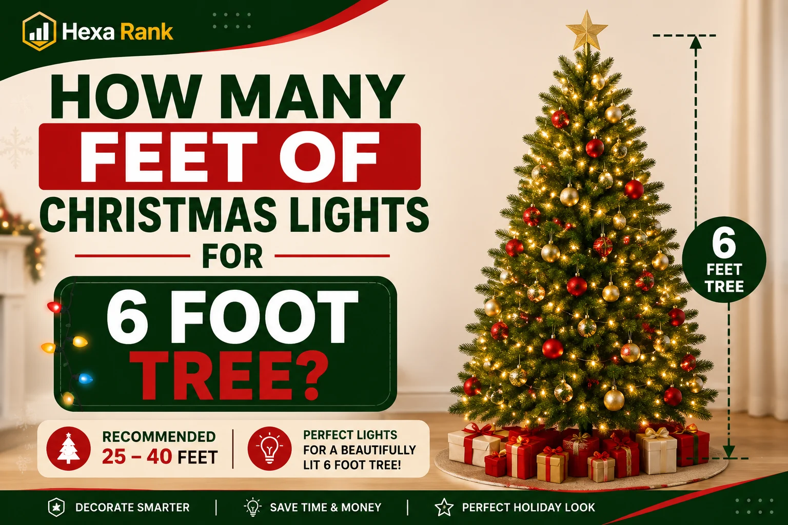 how many feet of christmas lights for 6 foot tree