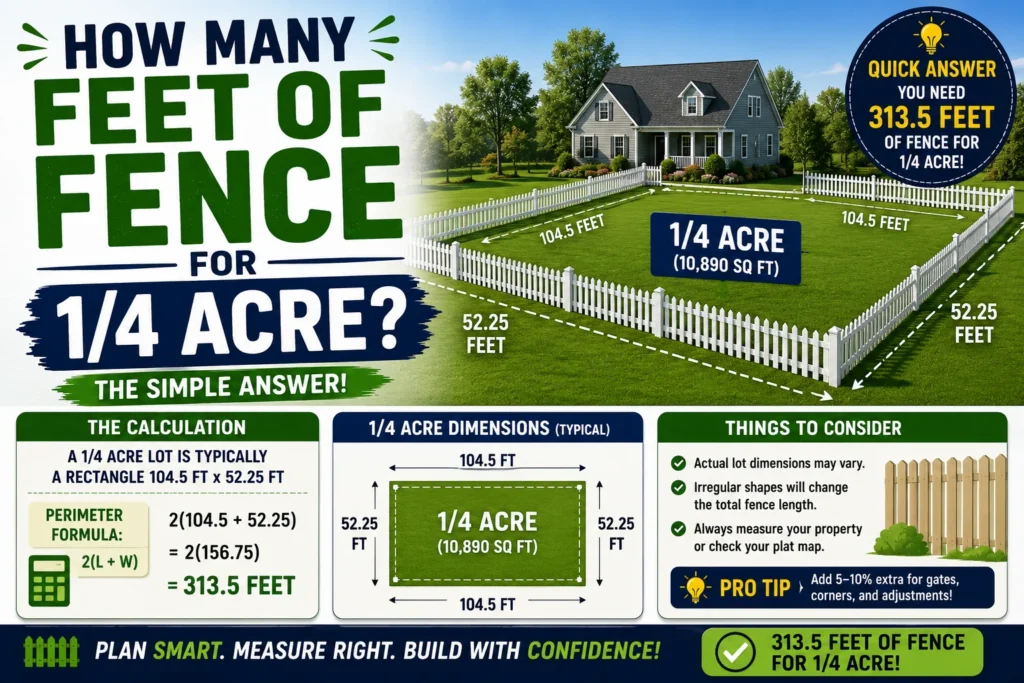 how many feet of fence for 1/4 acre