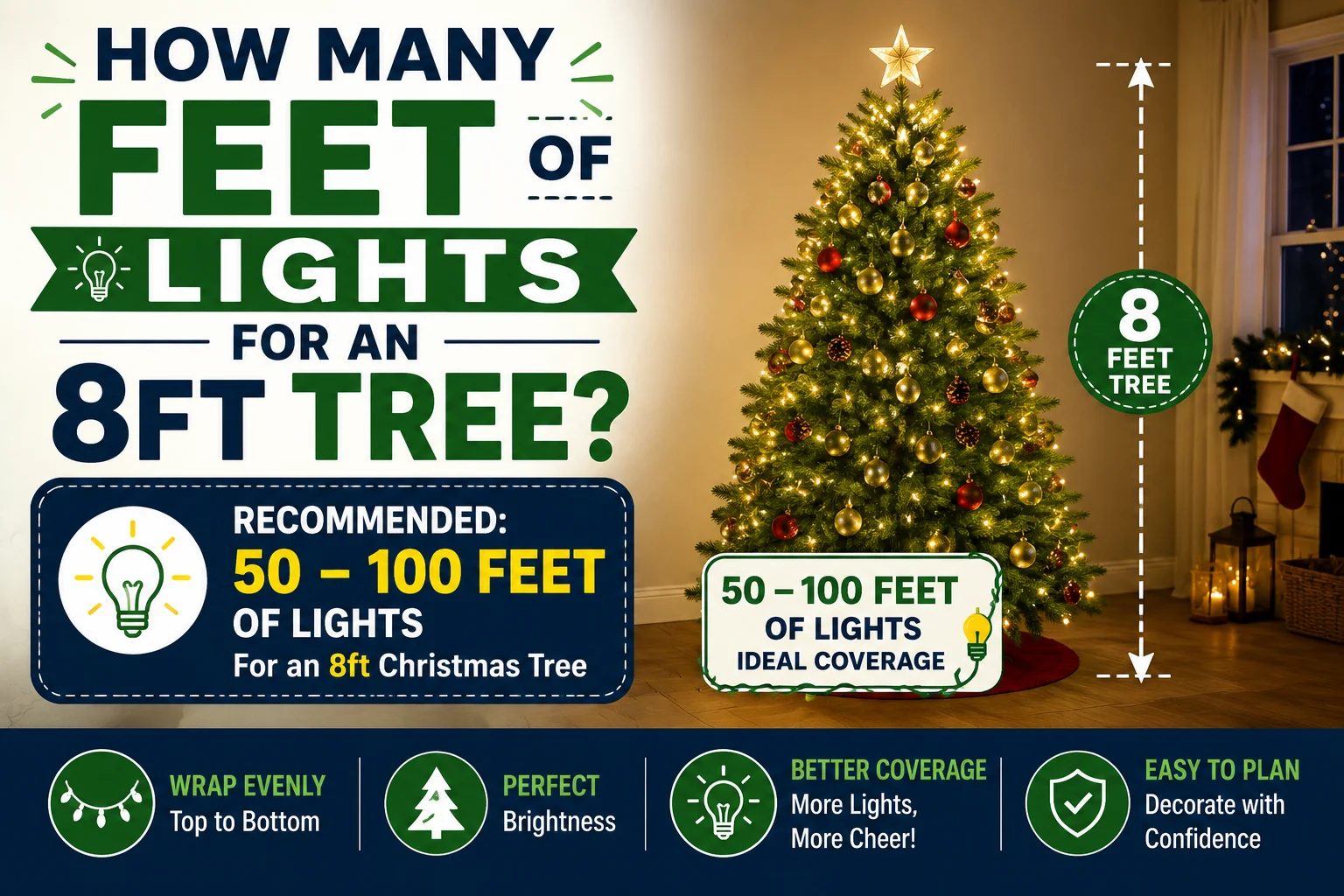how many feet of lights for 8ft tree