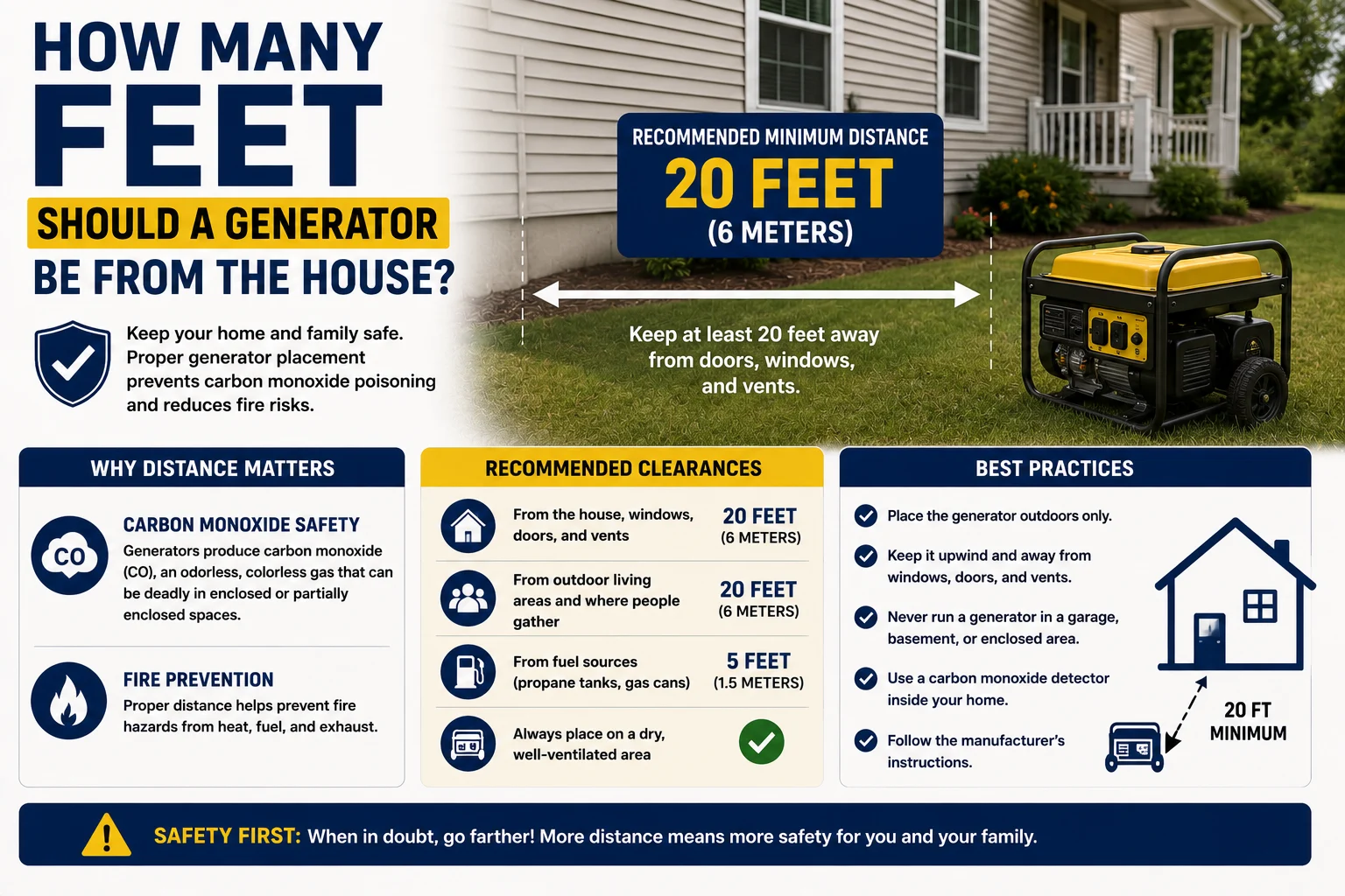 how many feet should a generator be from the house