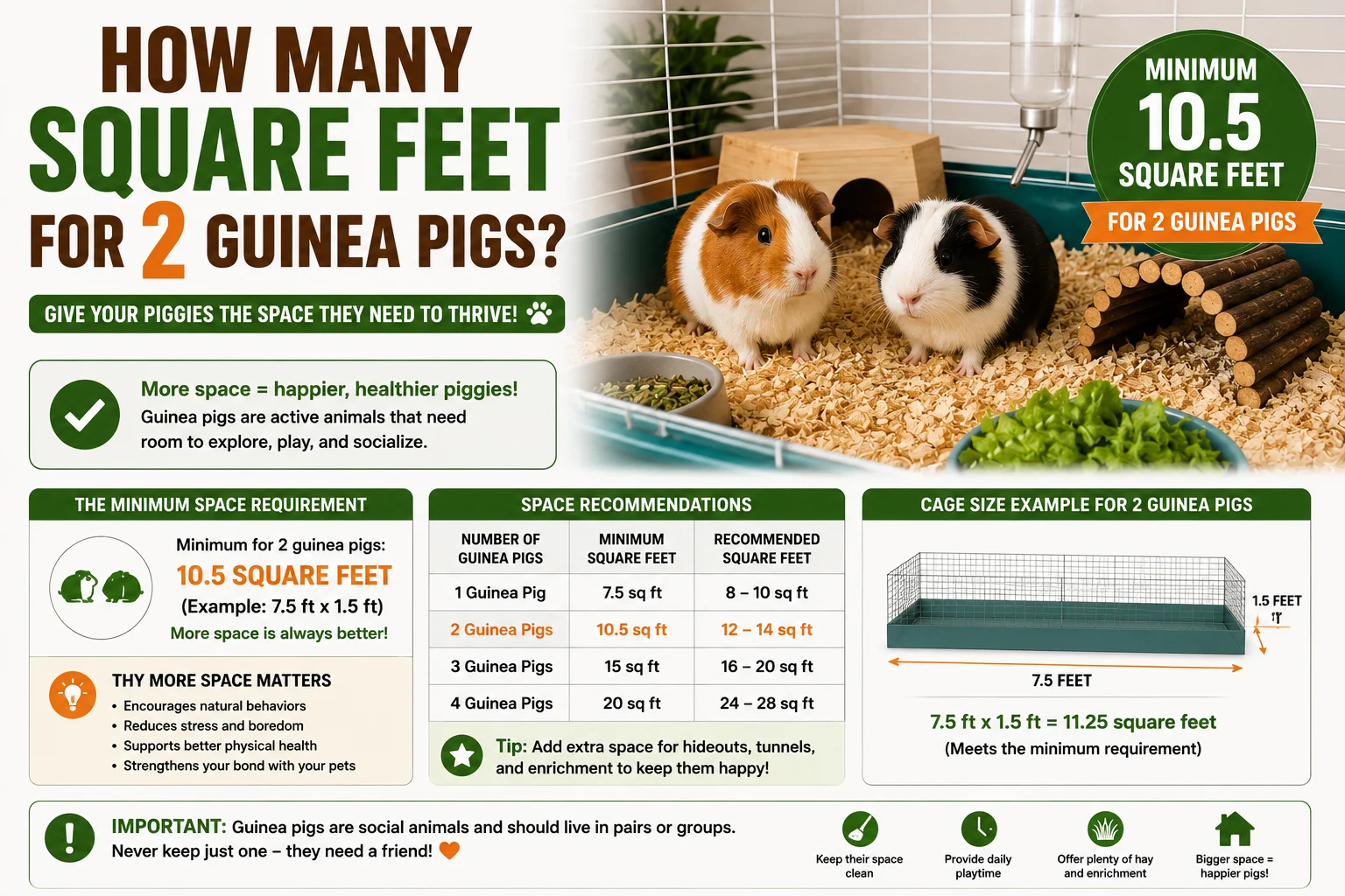 how many square feet for 2 guinea pigs