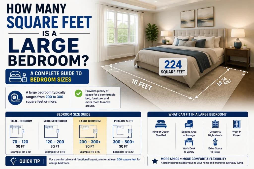 how many square feet is a large bedroom