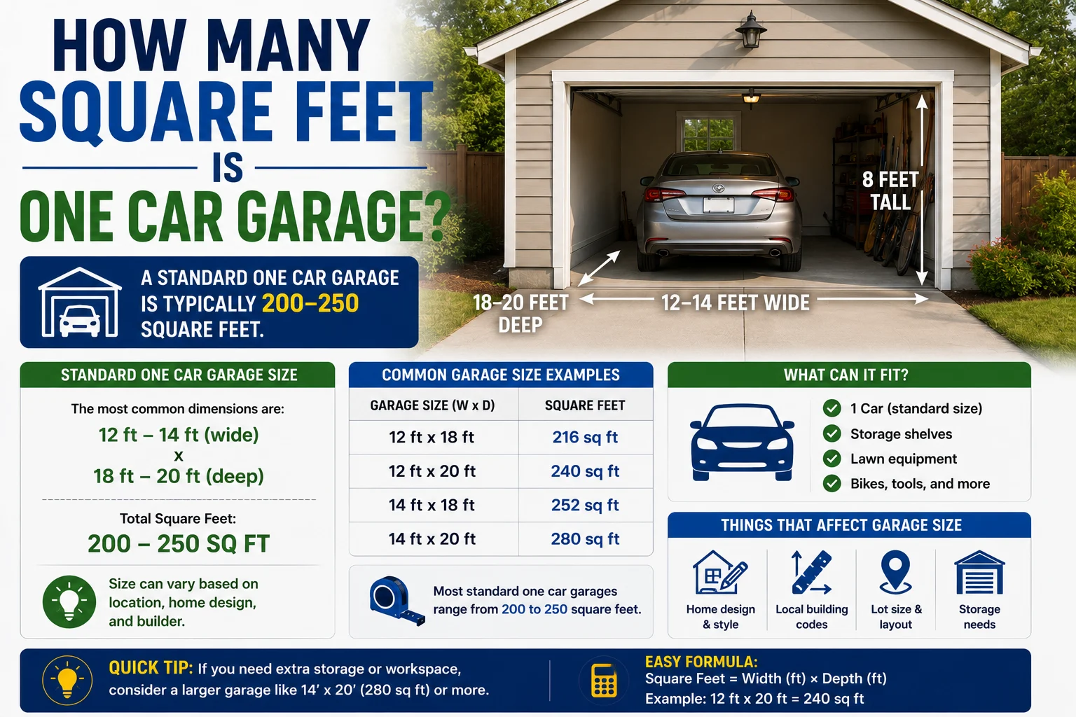 how many square feet is one car garage