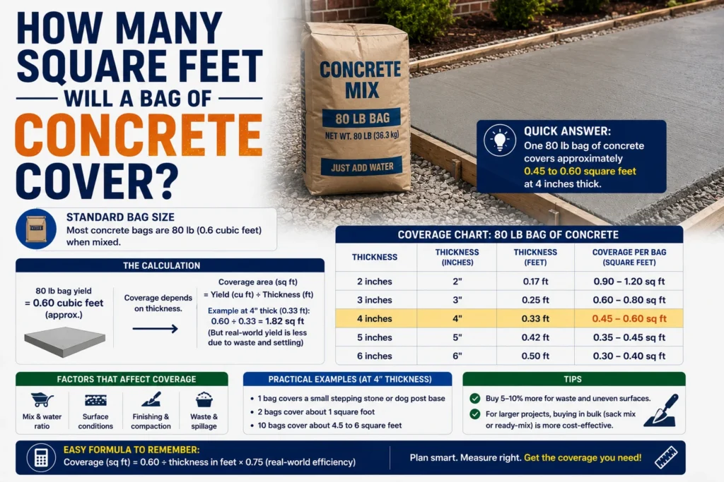 how many square feet will a bag of concrete cover