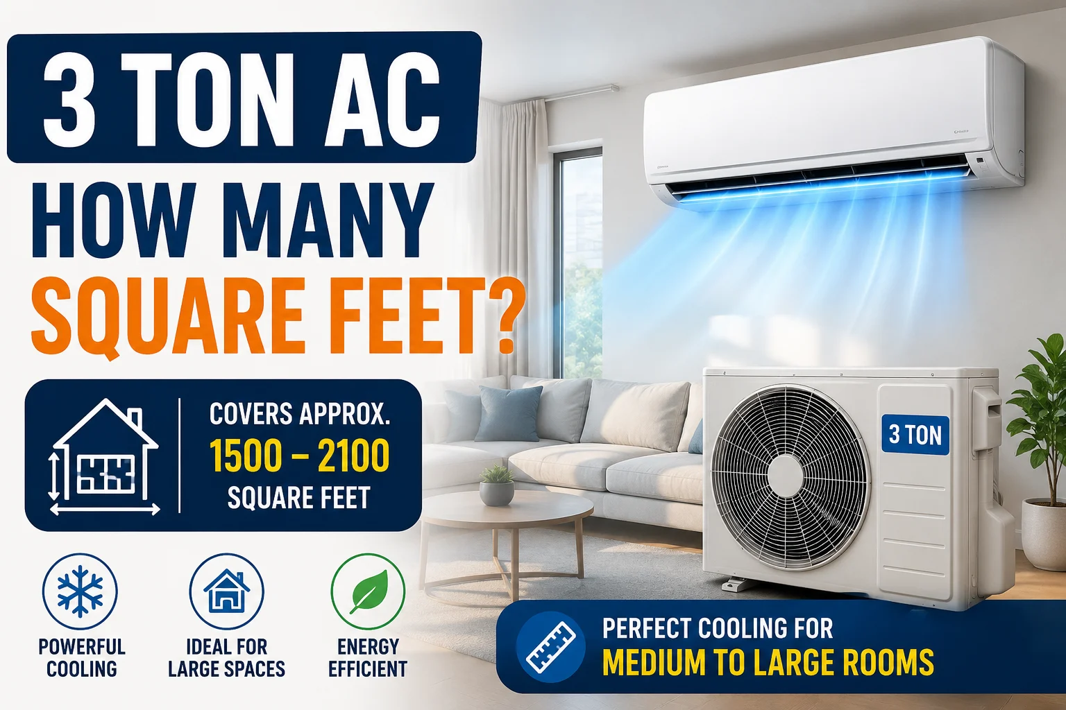3 ton ac how many square feet