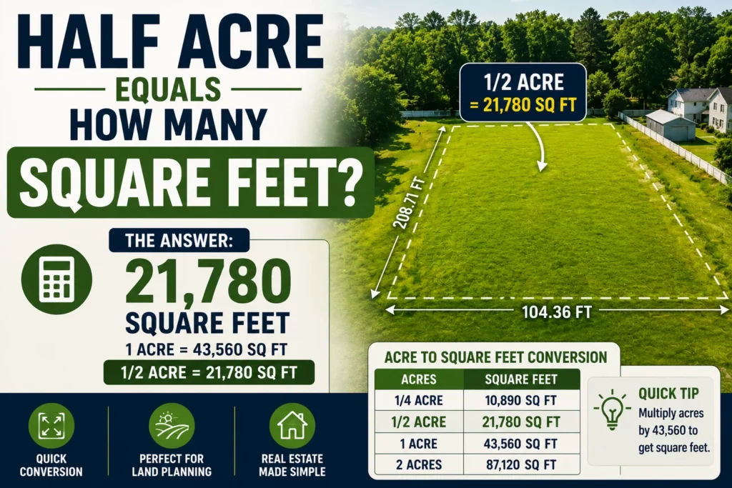 half acre equals how many square feet