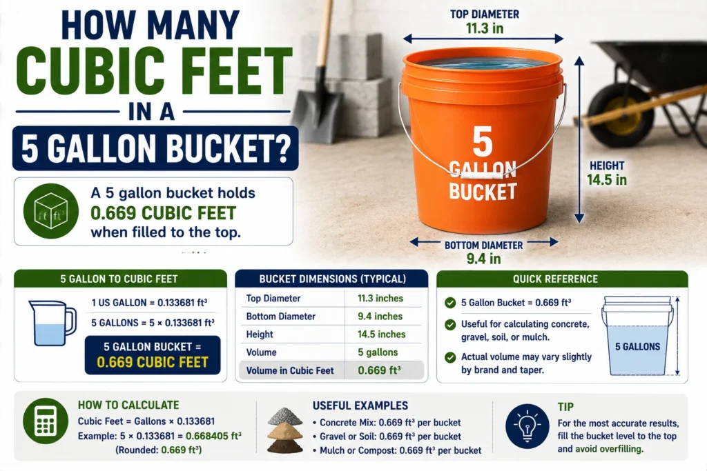 how many cubic feet 5 gallon bucket