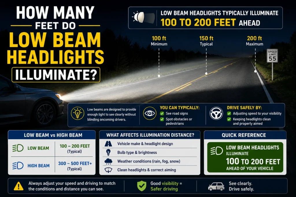 how many feet do low beam headlights illuminate