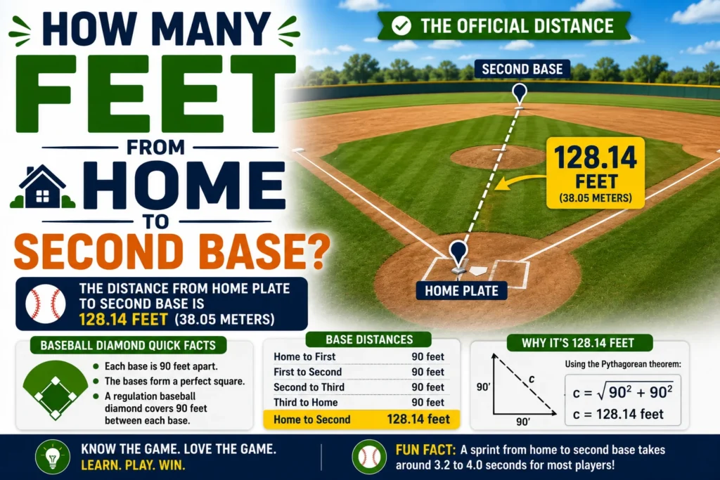 how many feet from home to second base