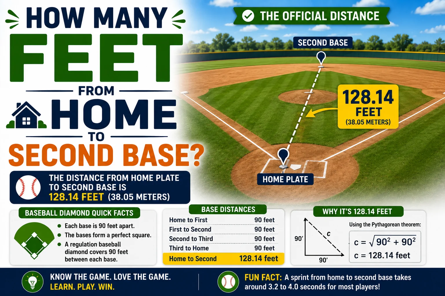 how many feet from home to second base