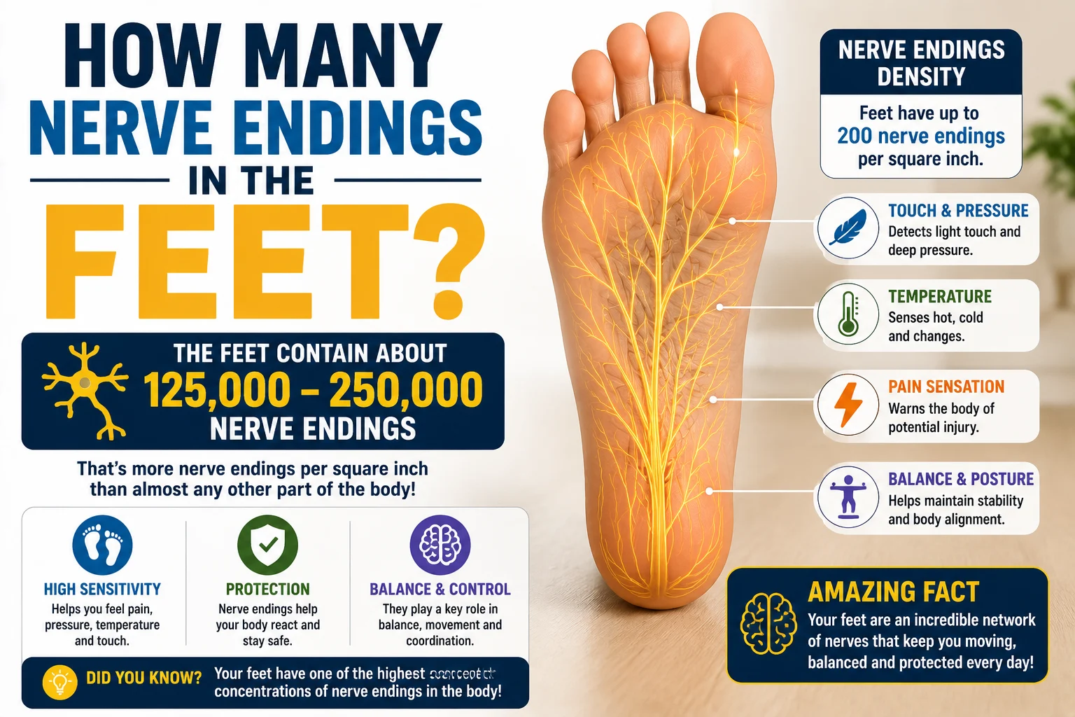 how many nerve endings in the feet