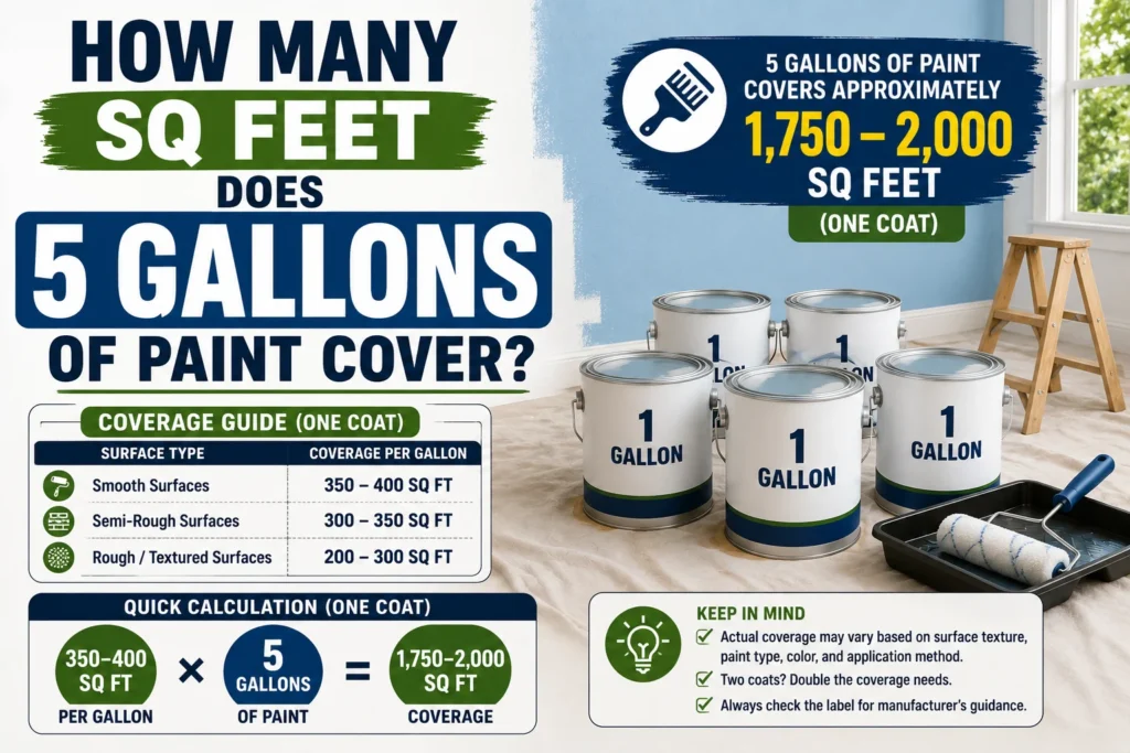 how many sq feet does 5 gallons of paint cover
