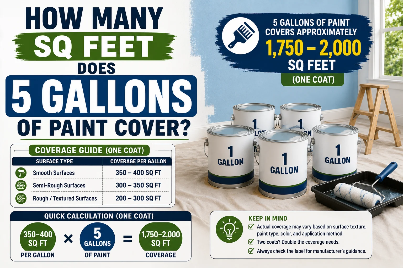 how many sq feet does 5 gallons of paint cover