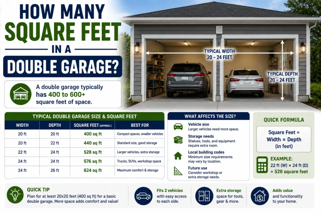 how many square feet in a double garage