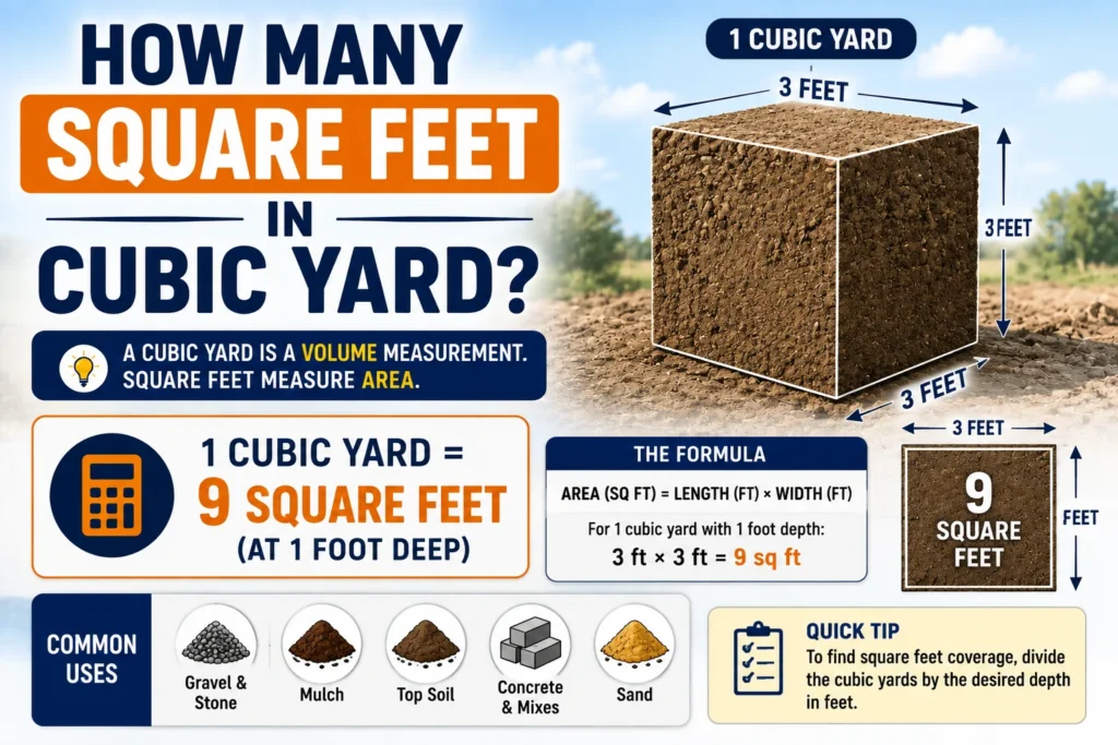 how many square feet in cubic yard