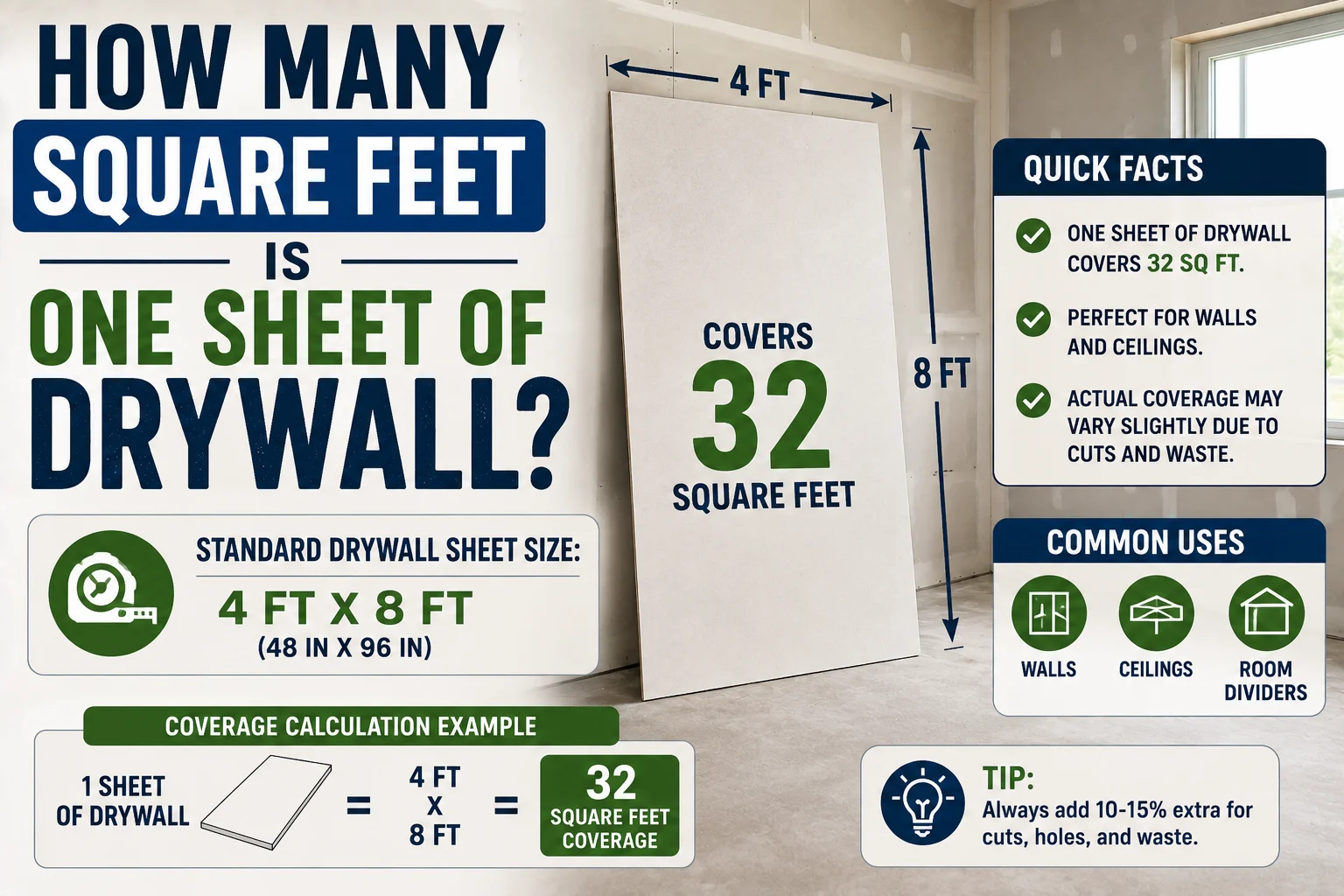 how many square feet is one sheet of drywall