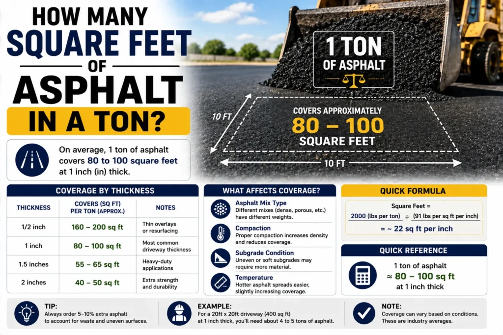 how many square feet of asphalt in a ton